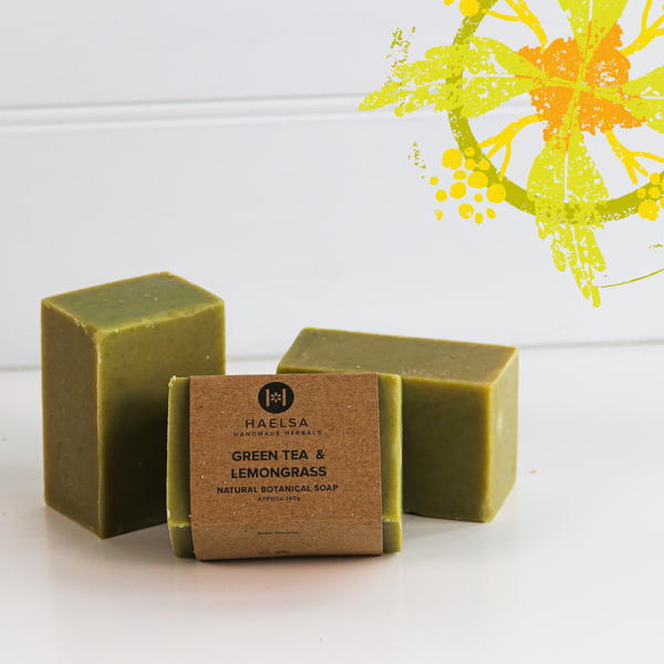 Green tea & lemongrass soap in group