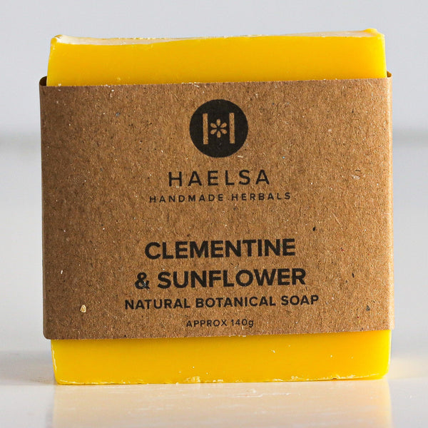 Clementine & sunflower soap in wrapper