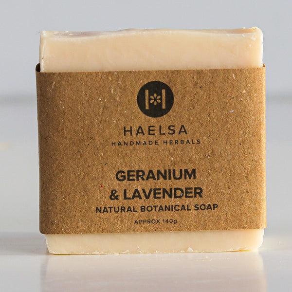 Geranium & lavender soap in wrapper